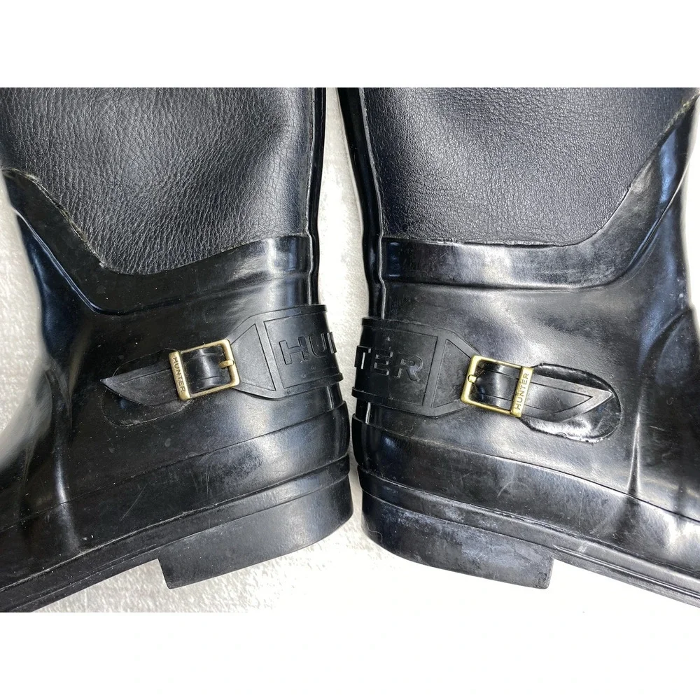 HUNTER Tall Rain Boots Women’s Size 7 Black Gloss Equestrian Waterproof Garden